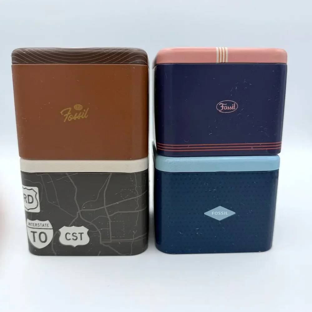 Fossil Collectible Watch Tins Lot of 4 Empty Retro Metal Boxes No Watches